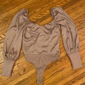 Missguided purple, satin, bodysuit.